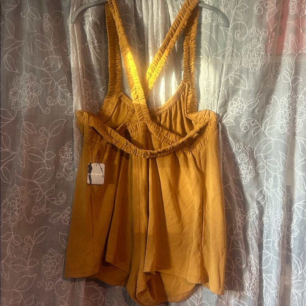 Free People Movement Heart Center Mustard Yellow Sleeveless Romper - Picture 5 of 7